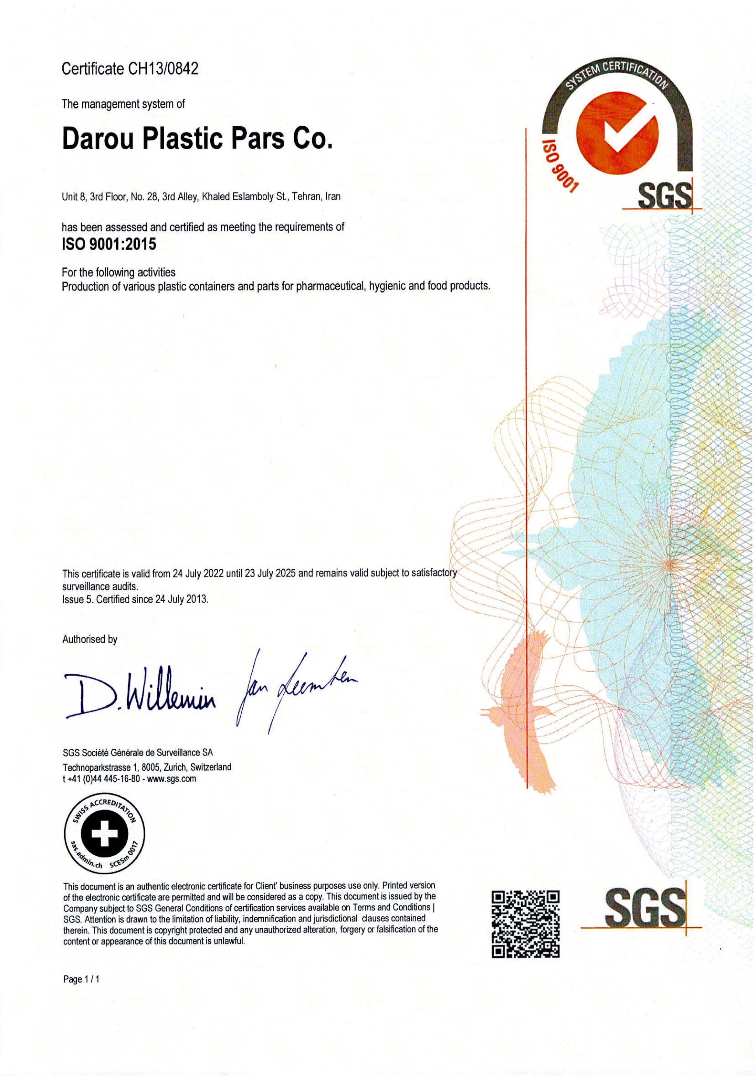 SGS ( ISO 9001 )